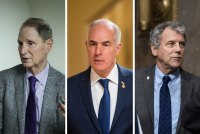 Three pictures of U.S. senators. On the left is Sen. Ron Wyden. In the center is Sen. Bob Casey. On the right is Sen. Sherrod Brown.